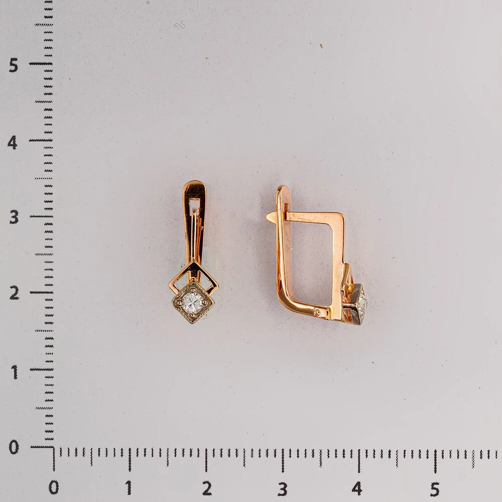 Серьги с фианитом из красного золота 583 пробы