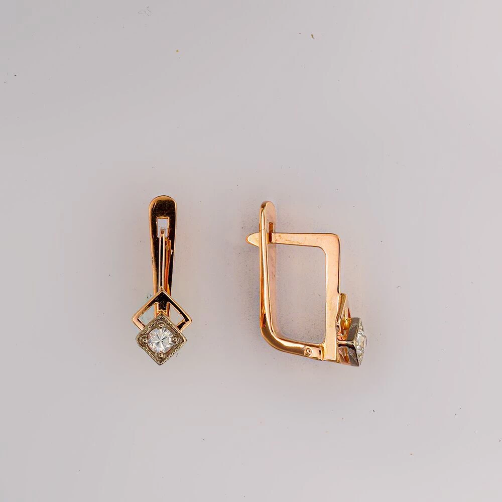 Серьги с фианитом из красного золота 583 пробы