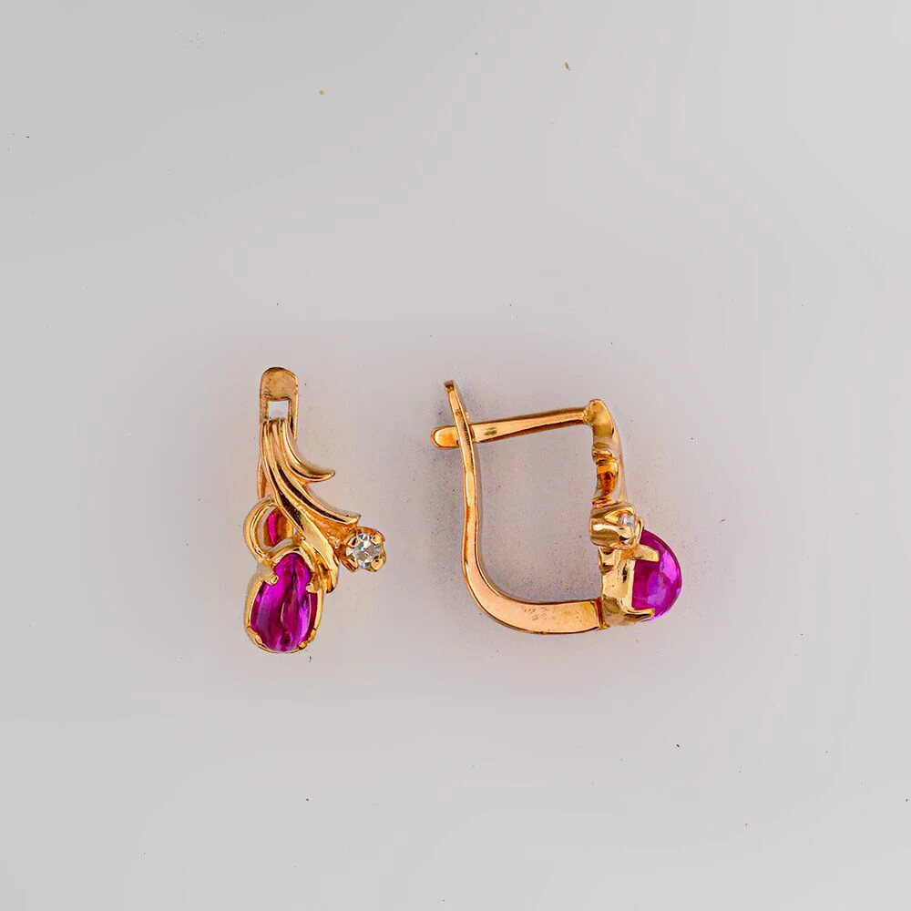 Серьги с фианитом из красного золота 585 пробы