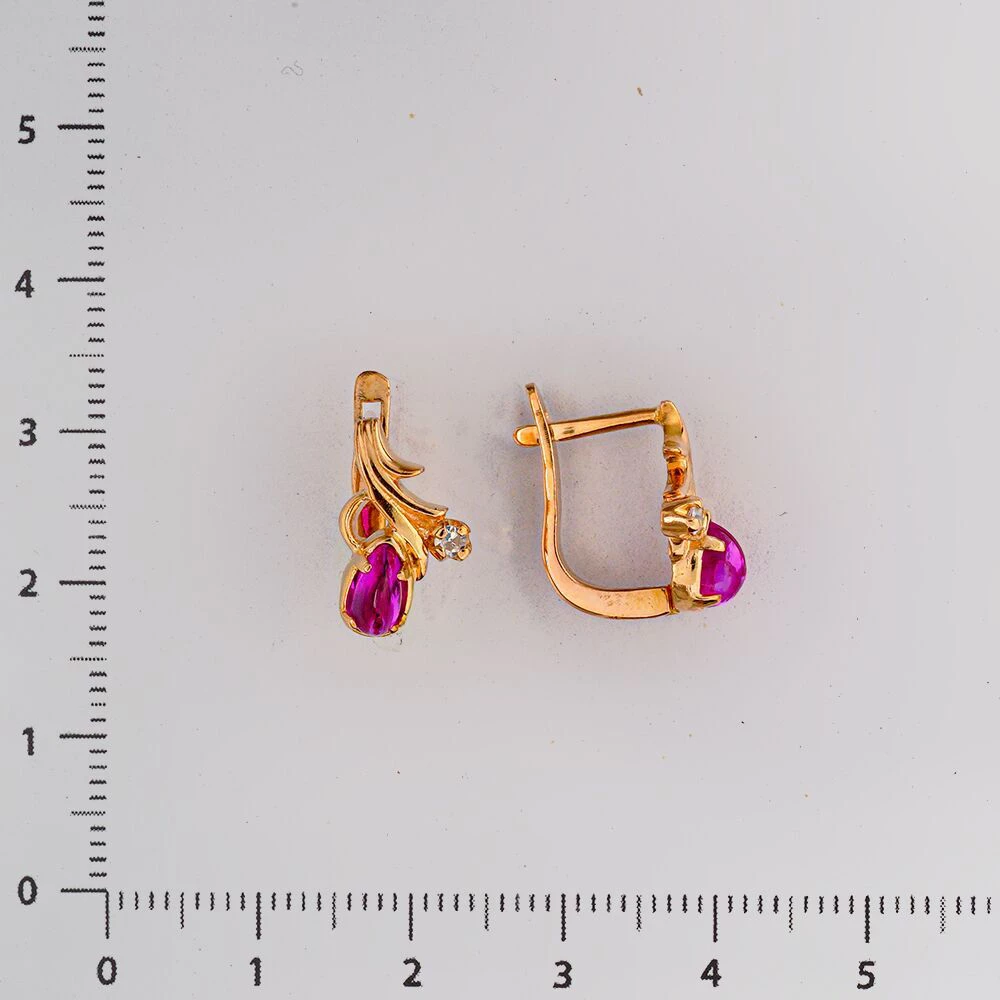 Серьги с фианитом из красного золота 585 пробы