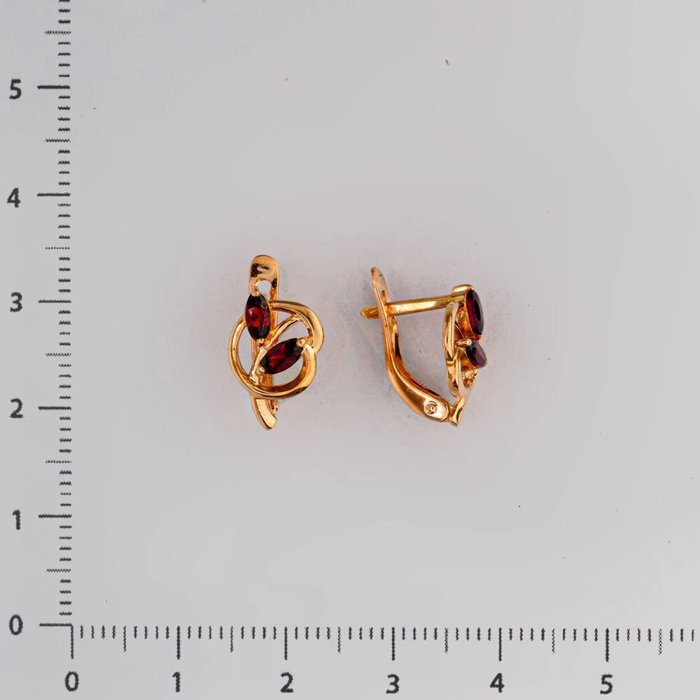 Серьги с гранатом из красного золота 585 пробы