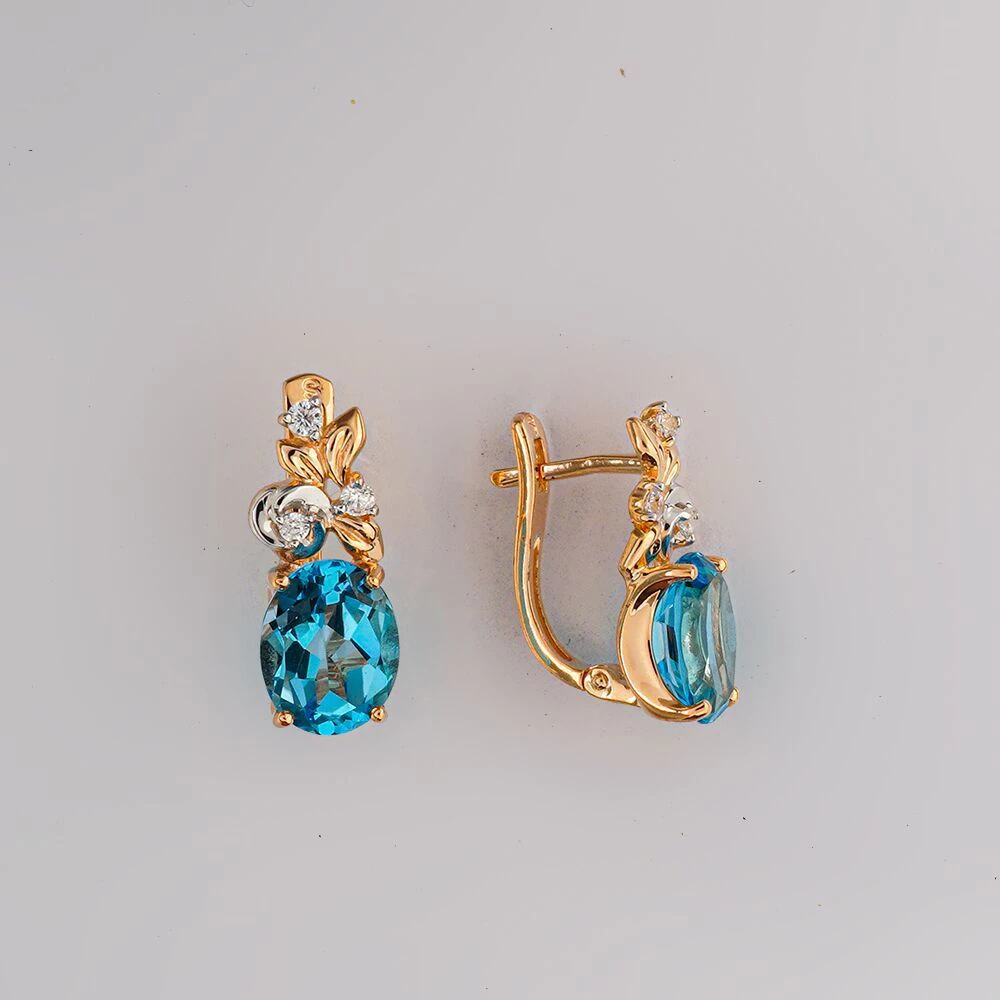 Серьги с топазом из красного золота 585 пробы