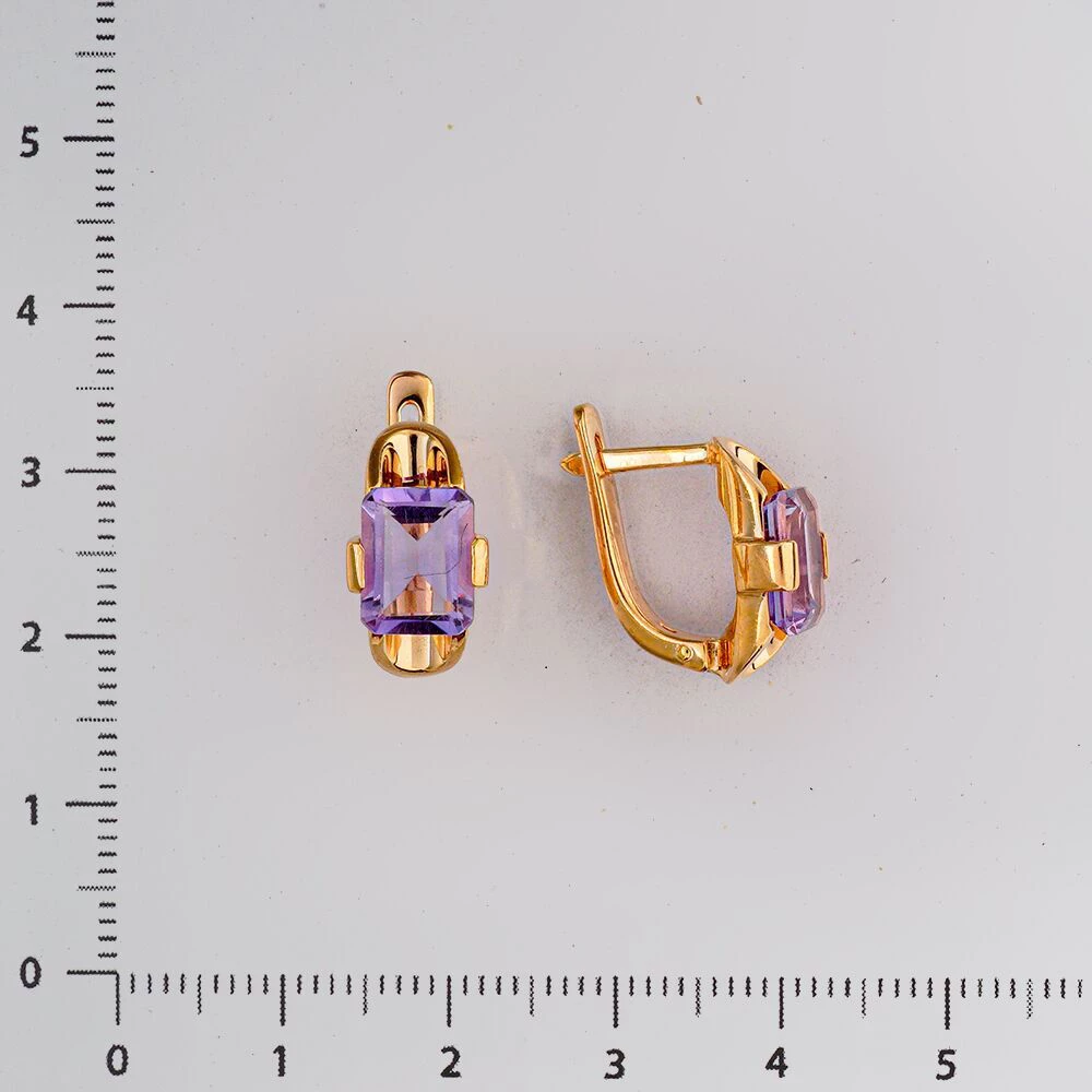 Серьги с аметистом из красного золота 585 пробы