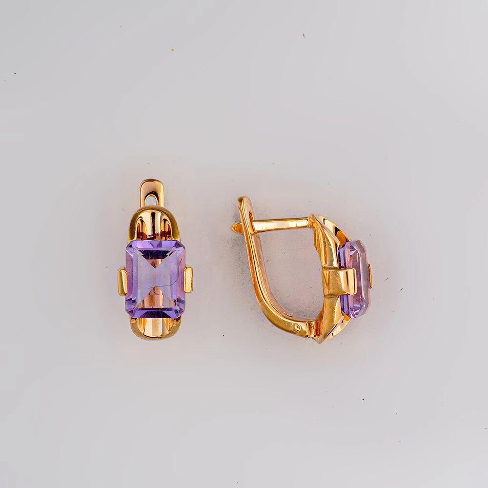 Серьги с аметистом из красного золота 585 пробы