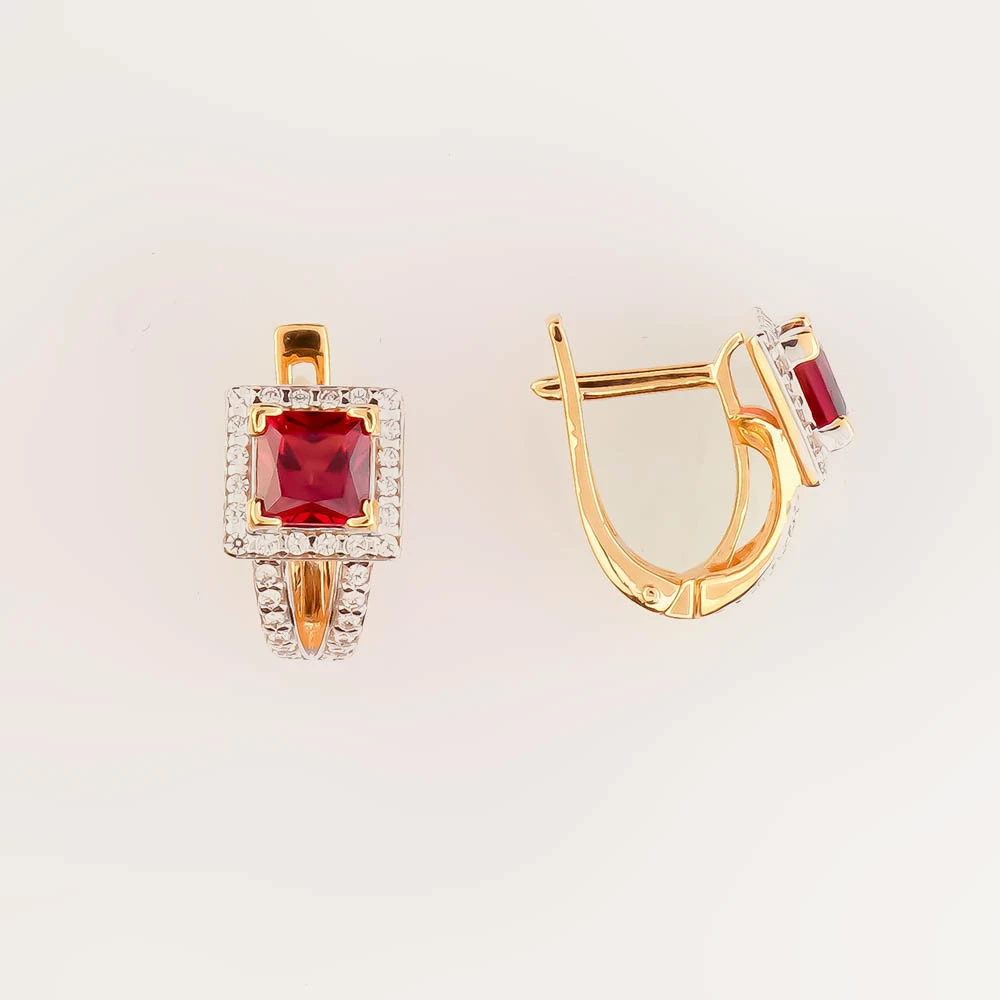 Серьги с гранатом из красного золота 585 пробы