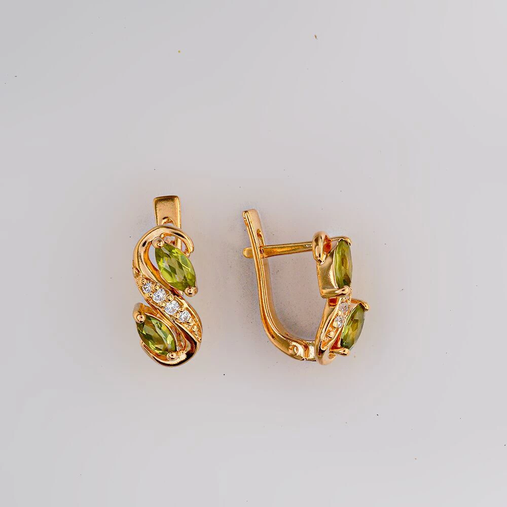 Серьги с хризолитом из красного золота 585 пробы