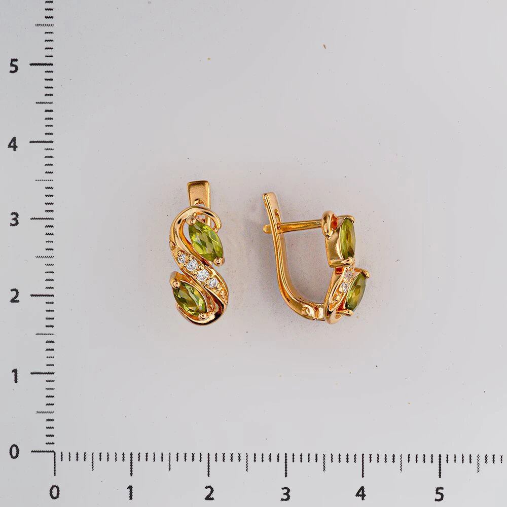 Серьги с хризолитом из красного золота 585 пробы