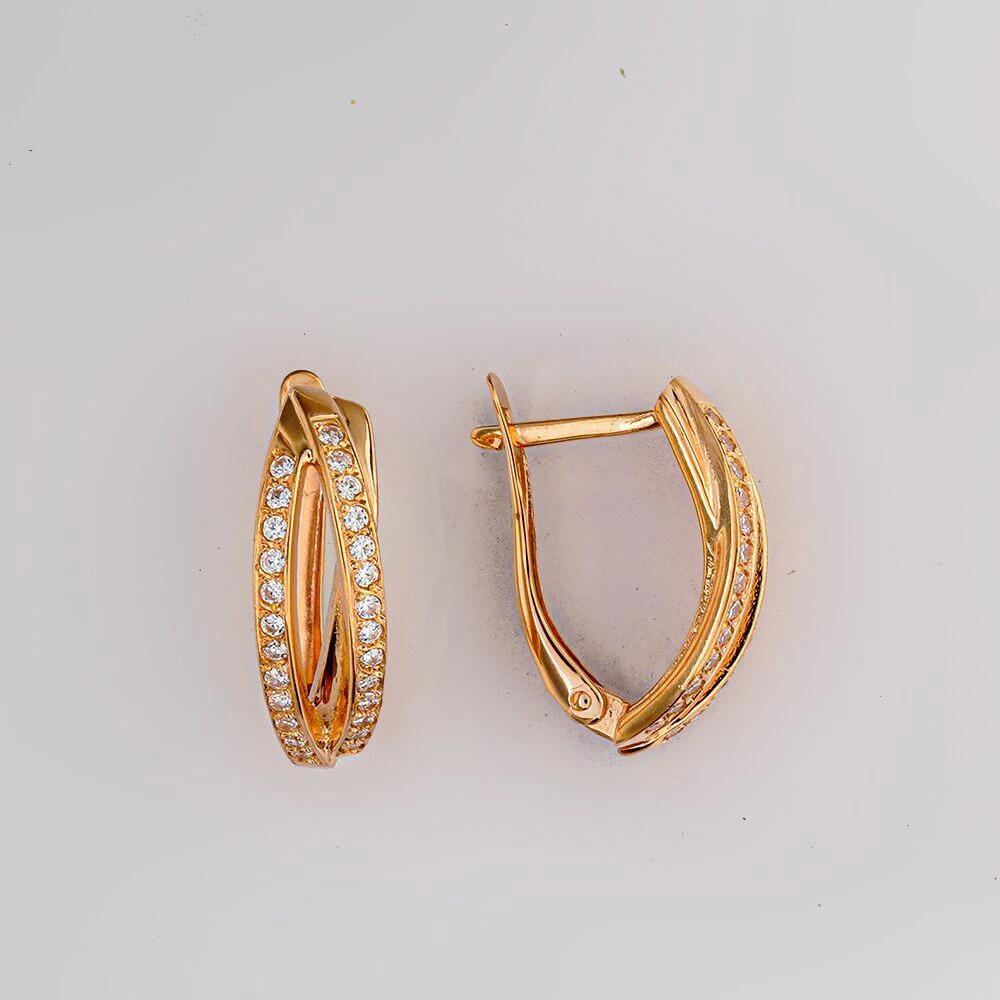 Серьги с фианитом из красного золота 585 пробы