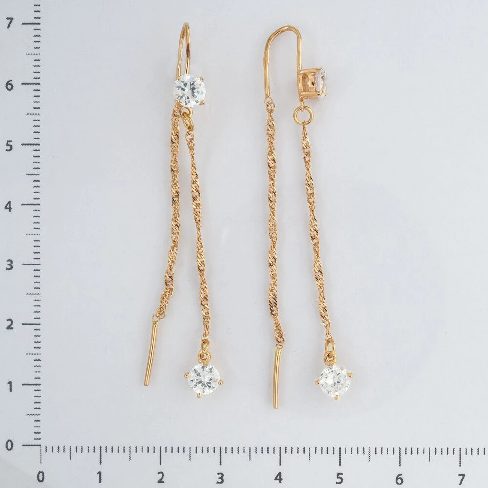 Серьги-продевки с фианитом из красного золота 585 пробы