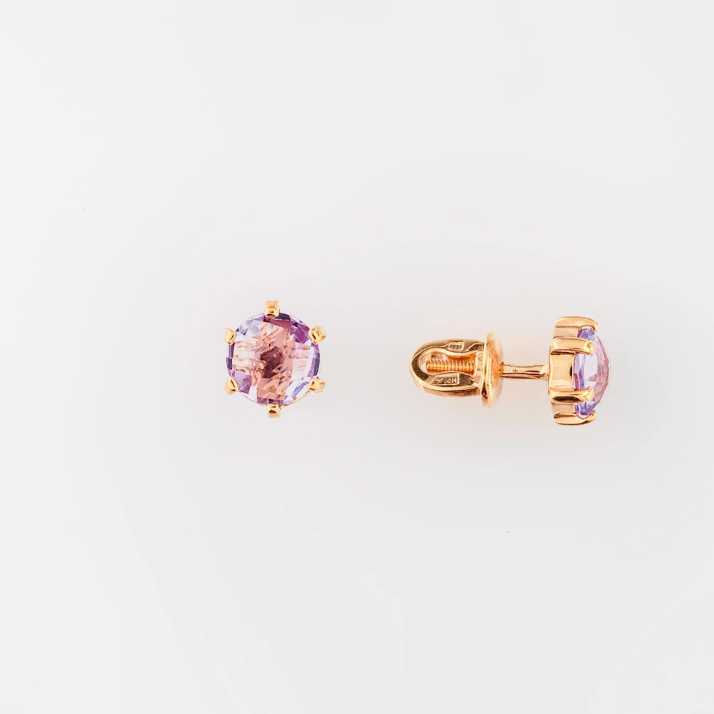 Серьги с аметистом из красного золота 585 пробы