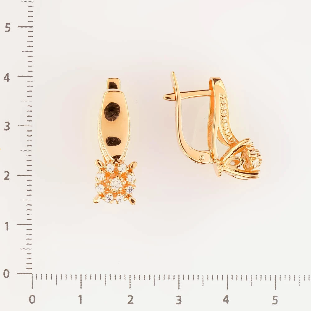 Серьги с фианитом из красного золота 585 пробы