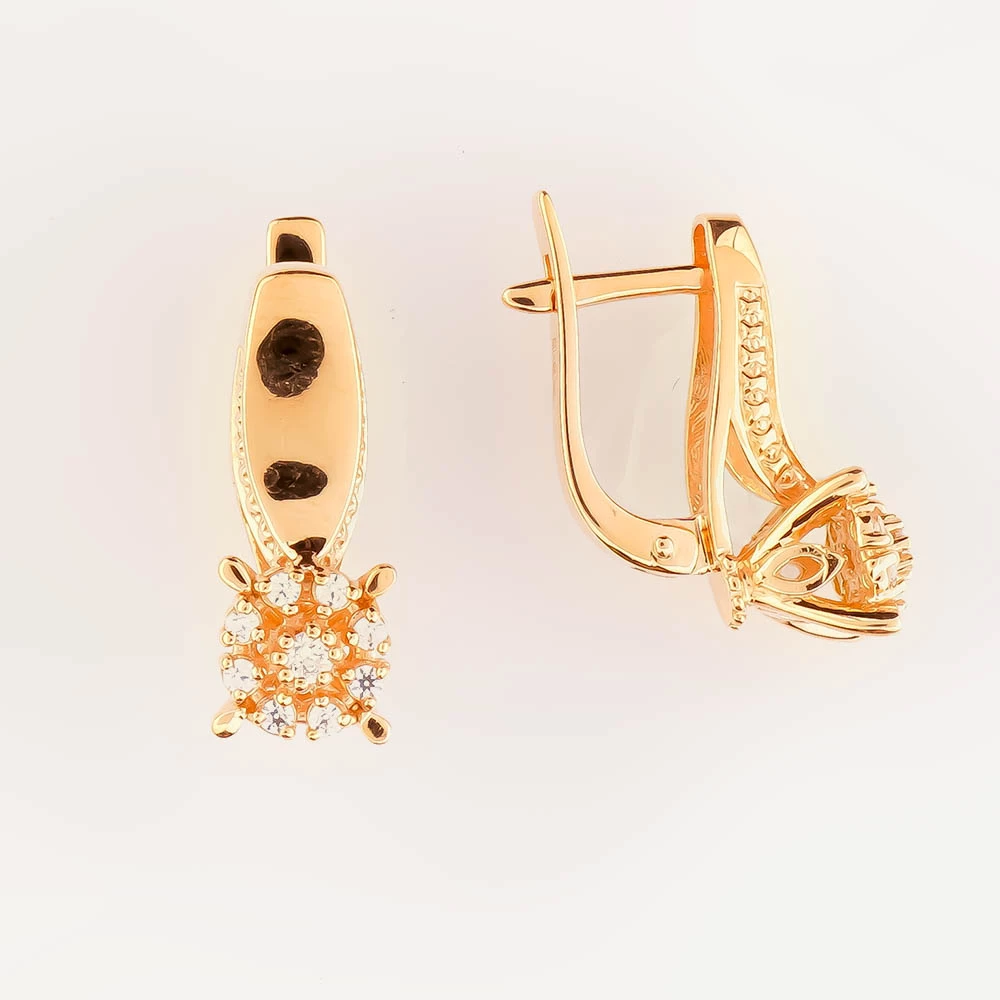 Серьги с фианитом из красного золота 585 пробы