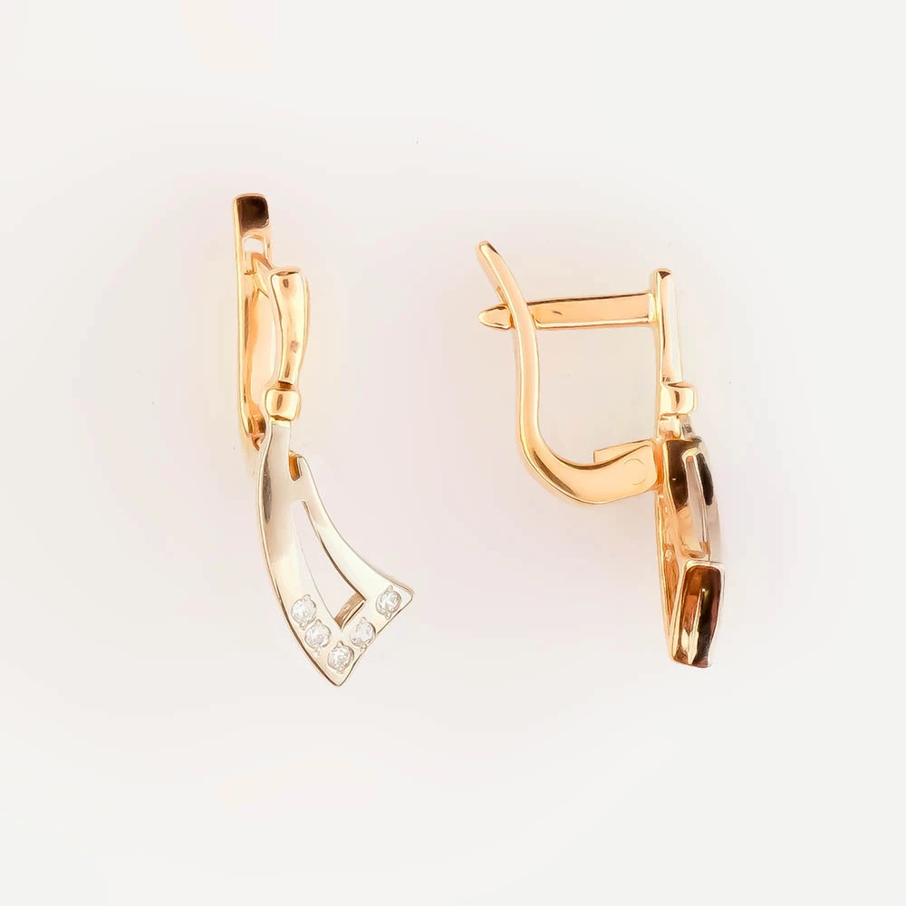 Серьги с фианитом из красного золота 585 пробы