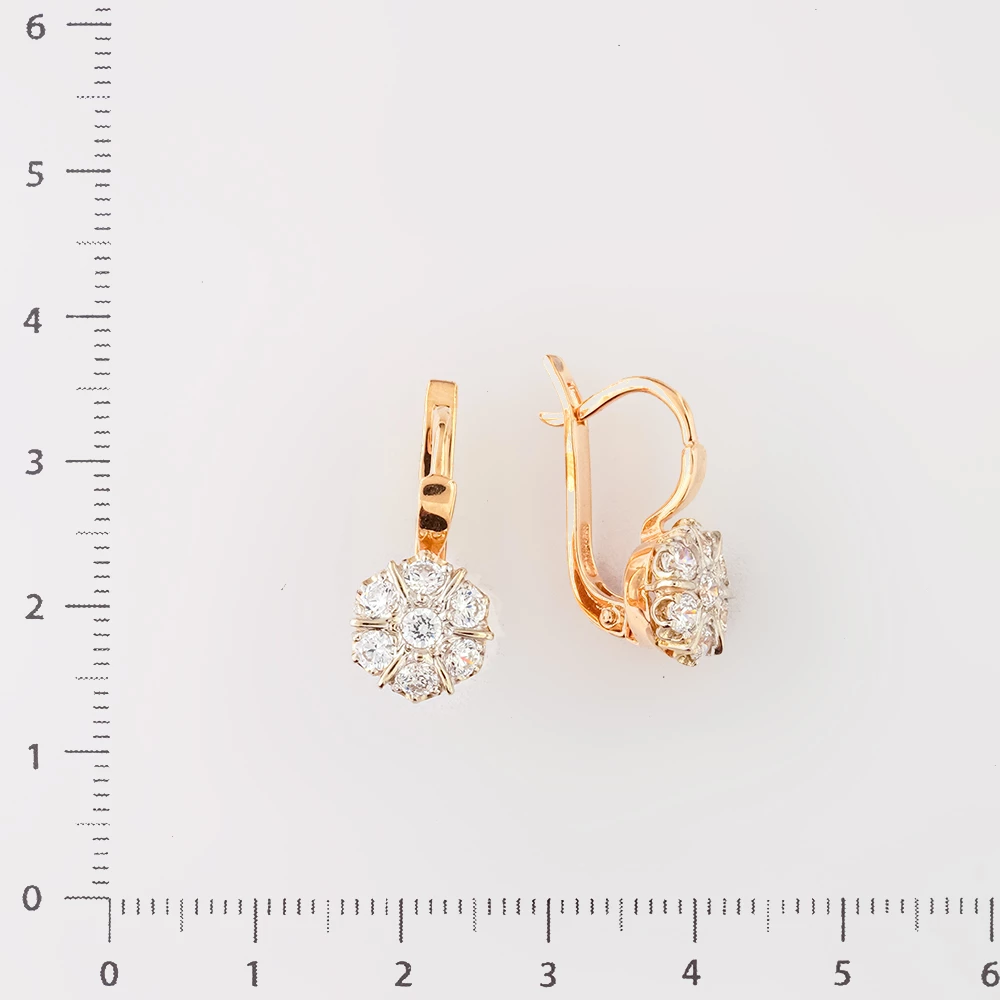 Серьги с фианитом из красного золота 585 пробы