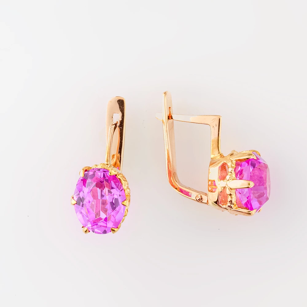 Серьги с фианитом из красного золота 583 пробы