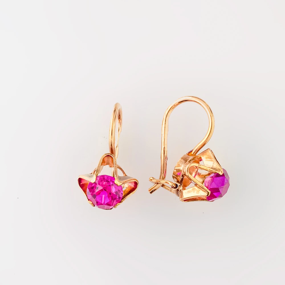 Серьги с фианитом из красного золота 583 пробы