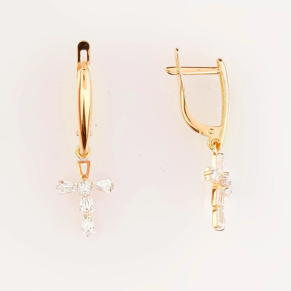 Серьги с фианитом из красного золота 585 пробы