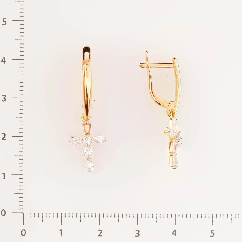 Серьги с фианитом из красного золота 585 пробы