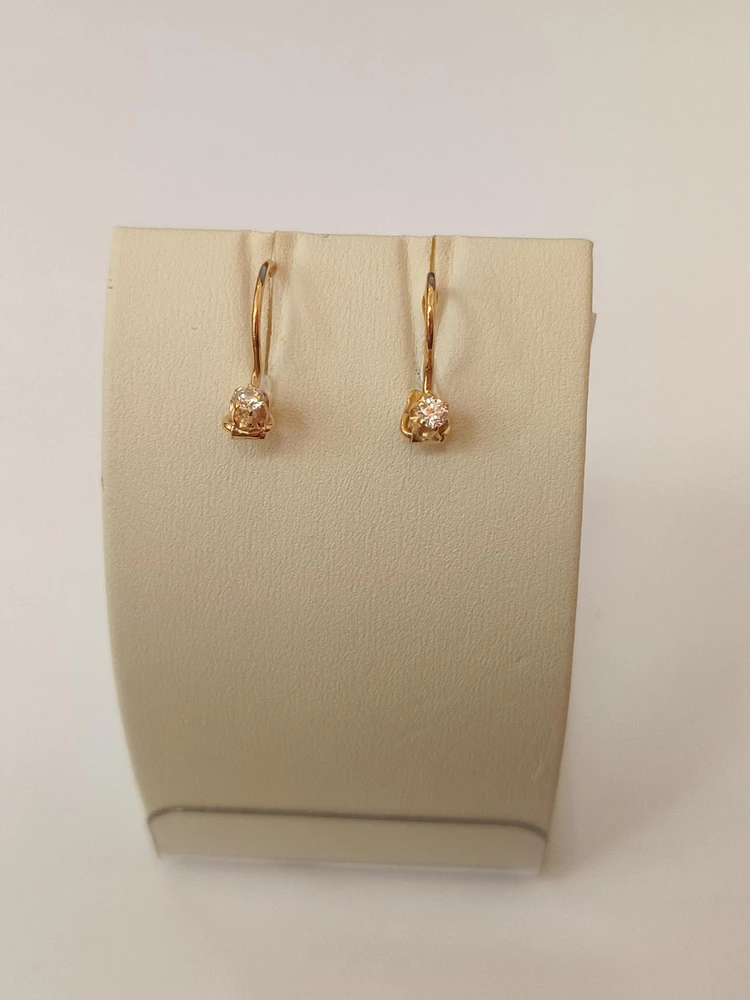 Серьги с фианитом из красного золота 585 пробы