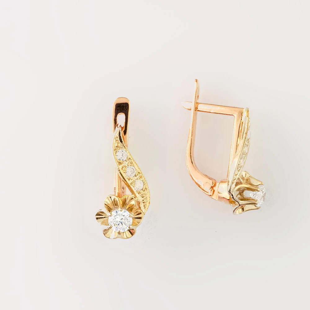 Серьги с фианитом из красного золота 585 пробы