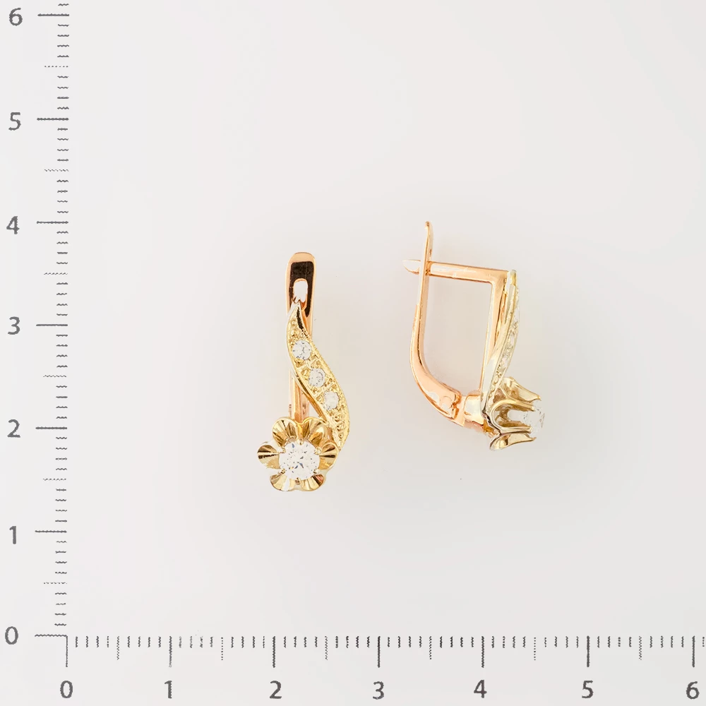 Серьги с фианитом из красного золота 585 пробы