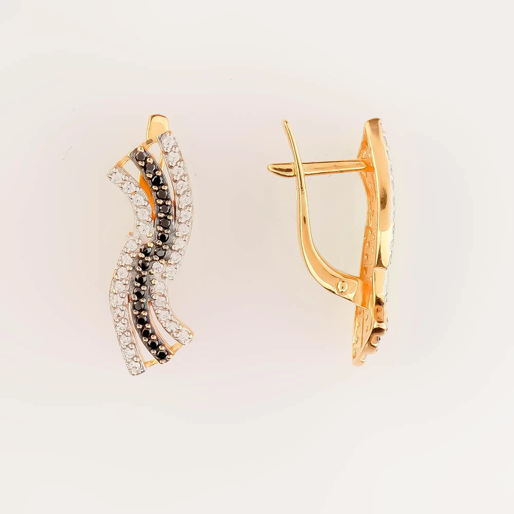 Серьги с фианитом из красного золота 585 пробы