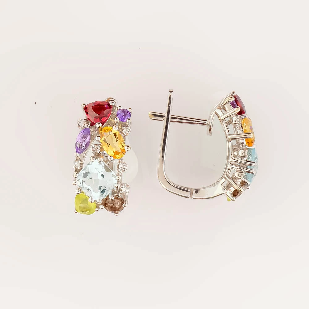 Серьги с топазом из белого золота 585 пробы