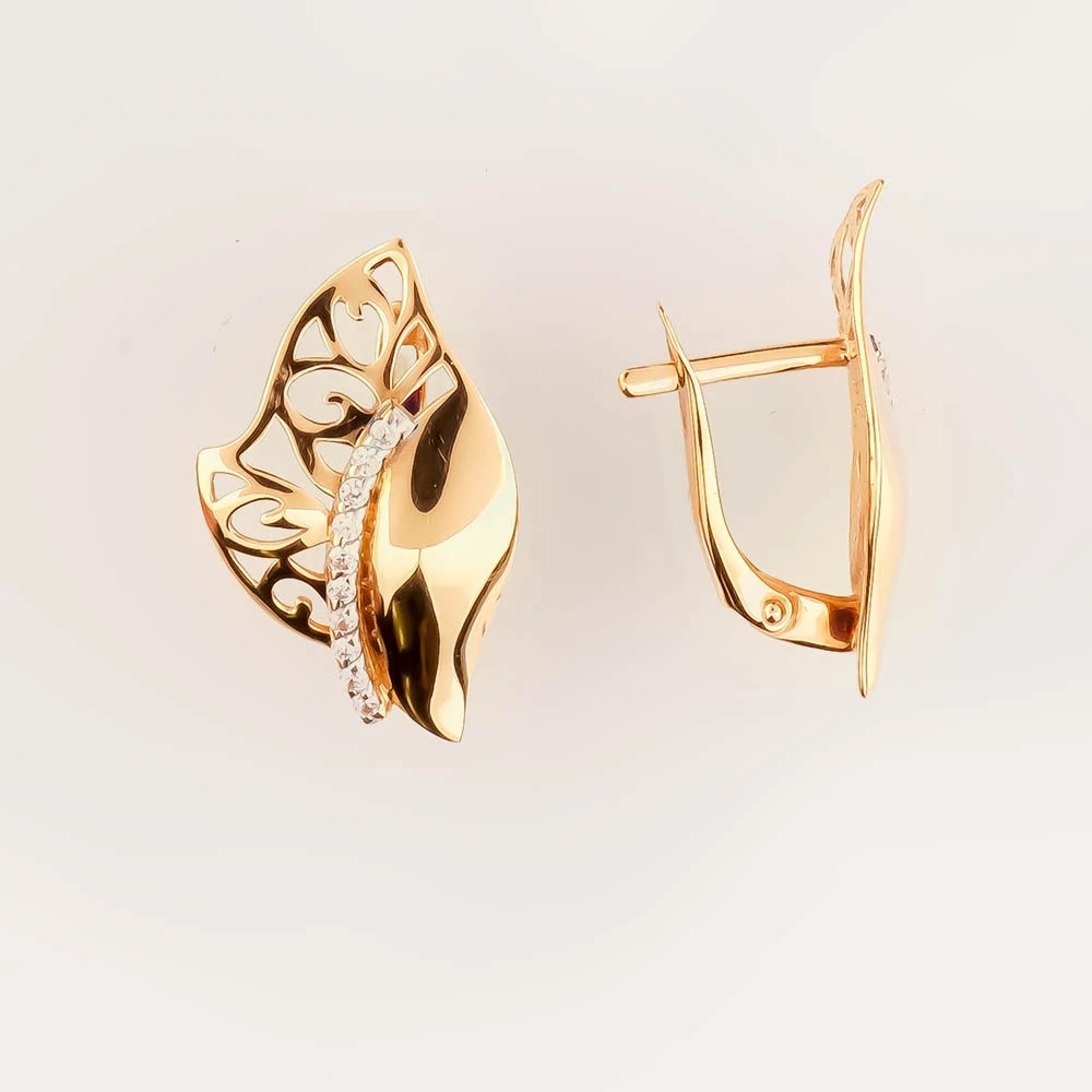 Серьги с фианитом из красного золота 585 пробы