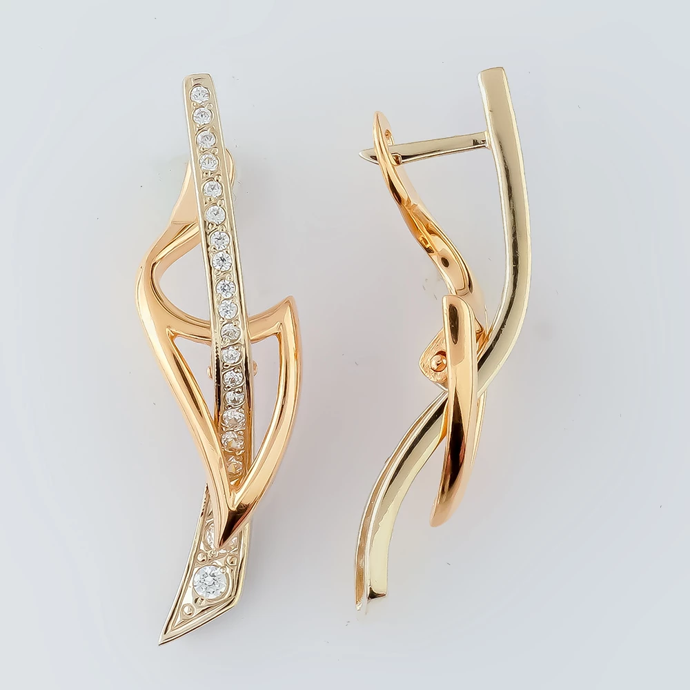 Серьги с фианитом из красного золота 585 пробы