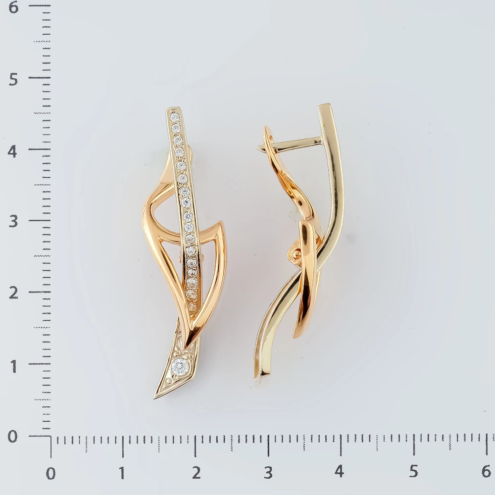 Серьги с фианитом из красного золота 585 пробы