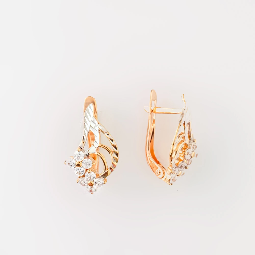 Серьги с фианитом из красного золота 585 пробы