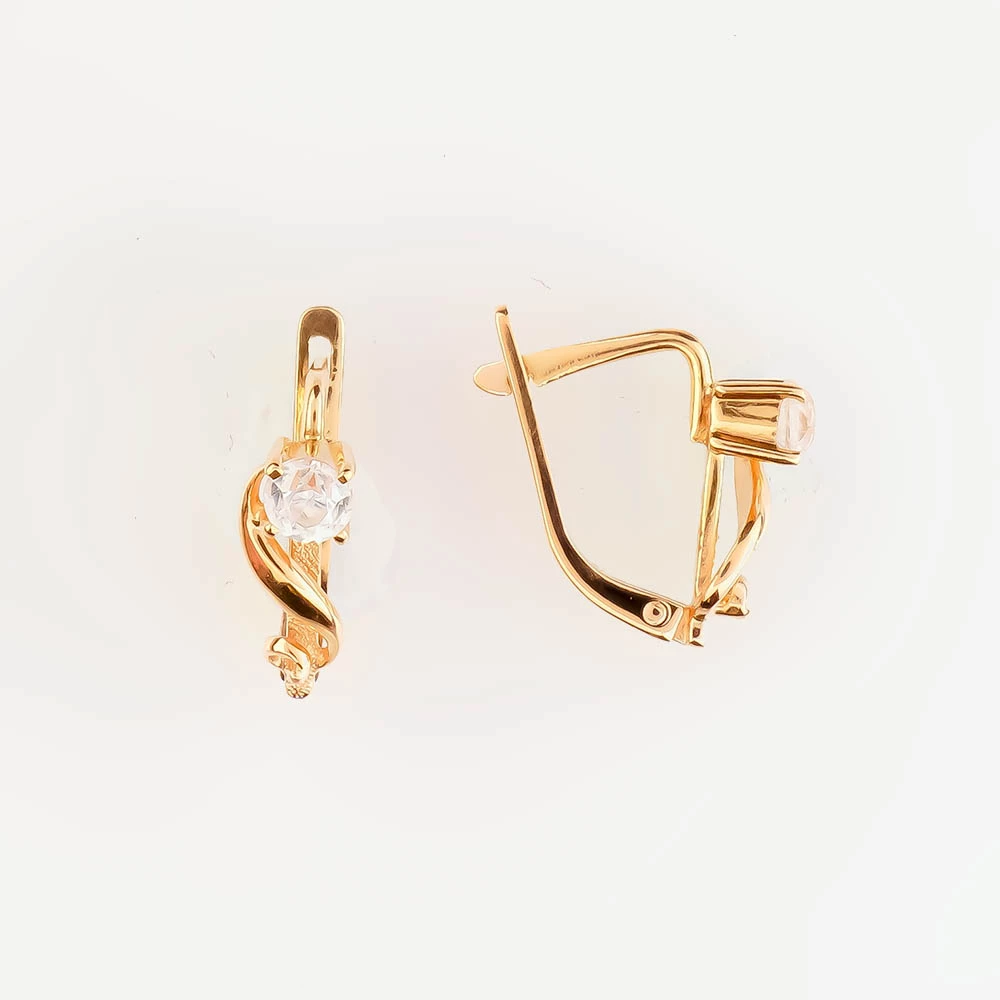 Серьги с фианитом из красного золота 585 пробы