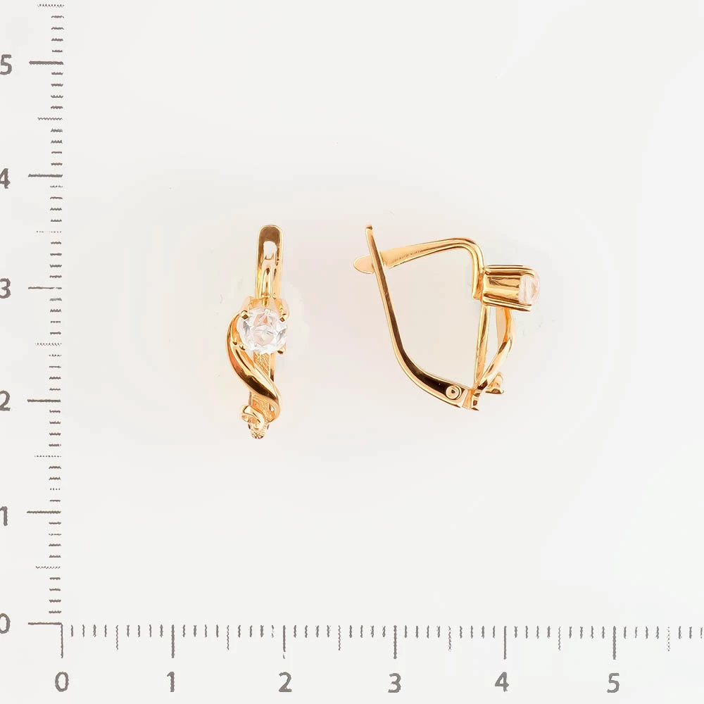 Серьги с фианитом из красного золота 585 пробы