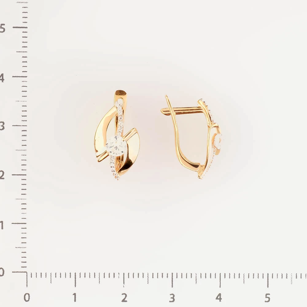 Серьги с фианитом из красного золота 585 пробы