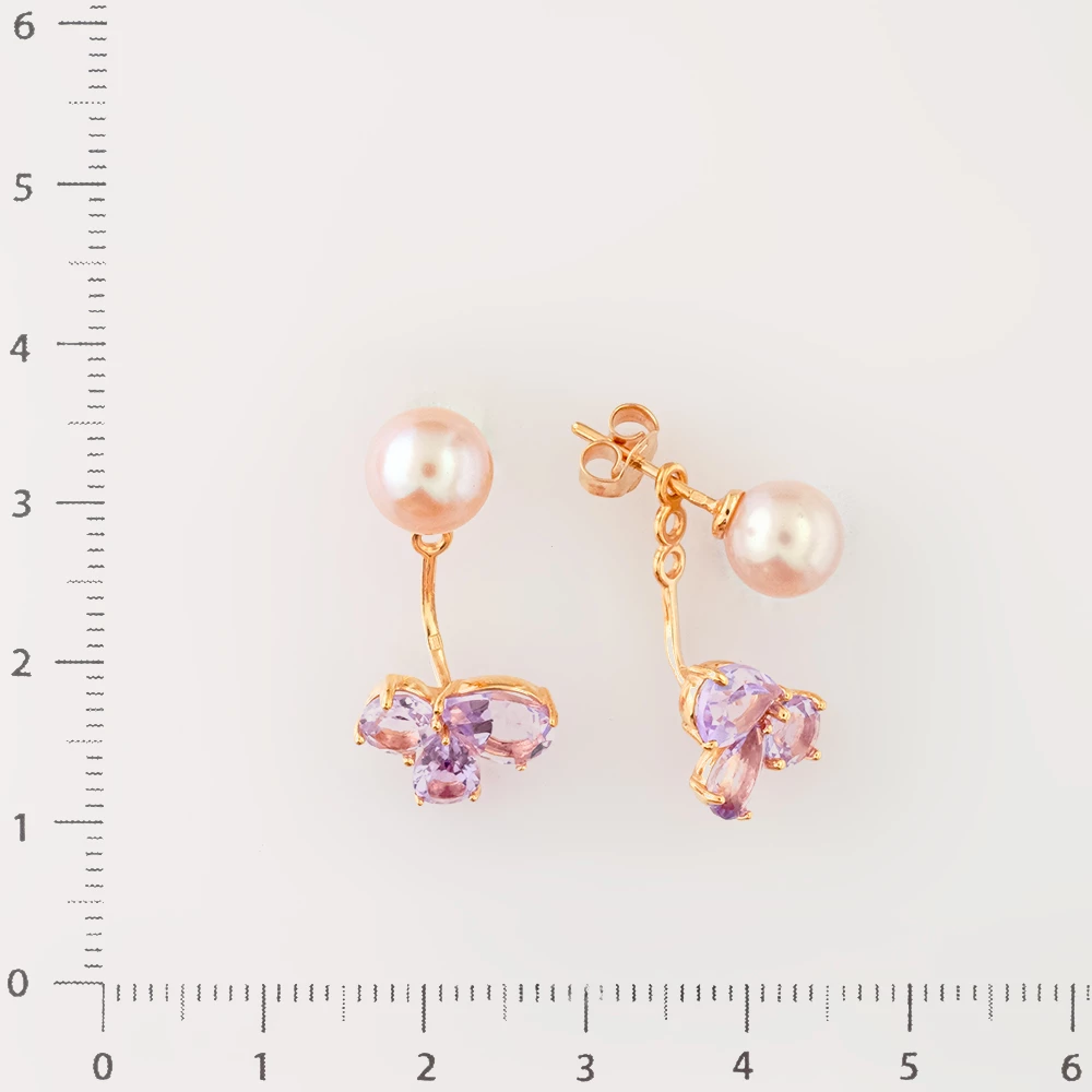 Серьги с аметистом из красного золота 585 пробы