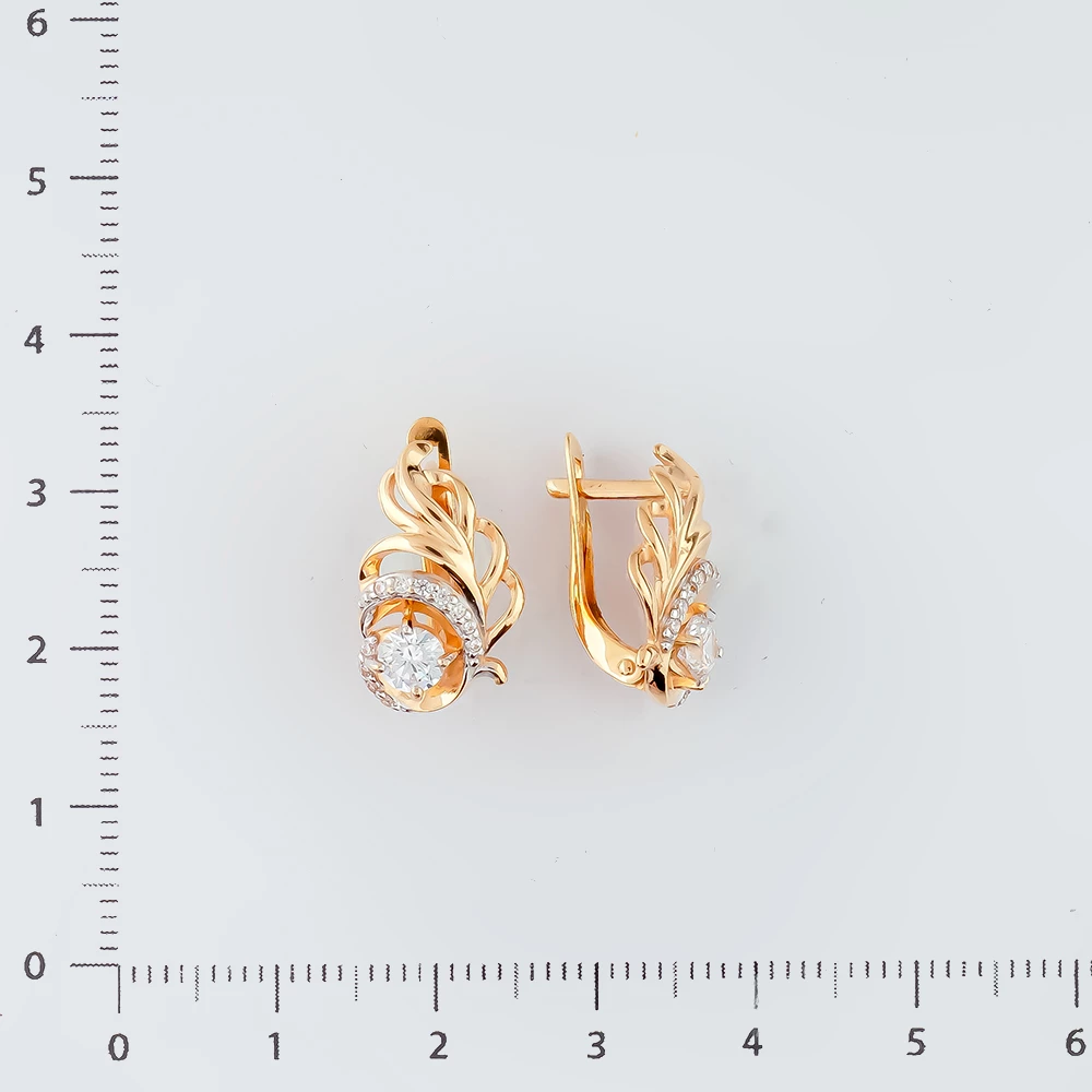 Серьги с фианитом из красного золота 585 пробы