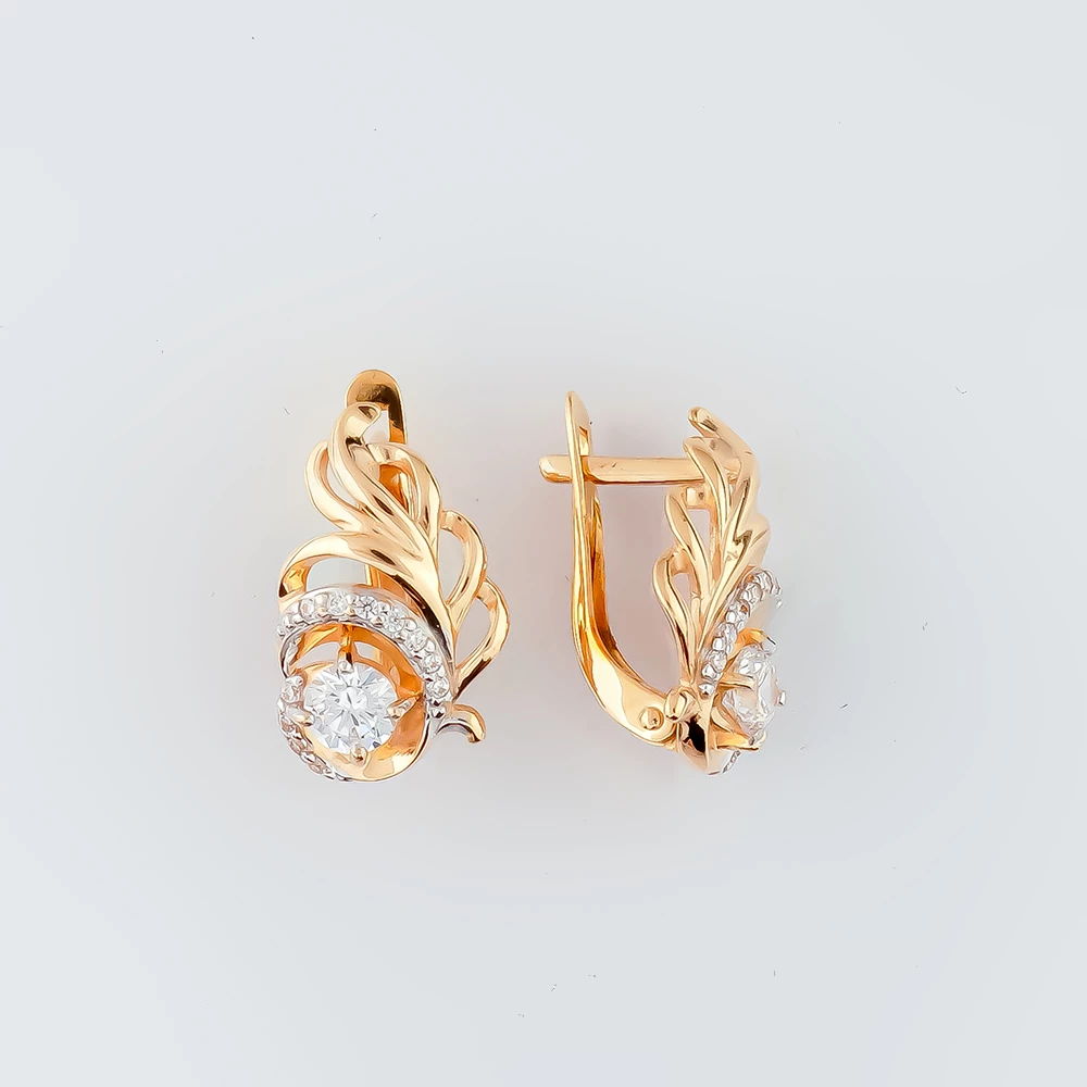 Серьги с фианитом из красного золота 585 пробы