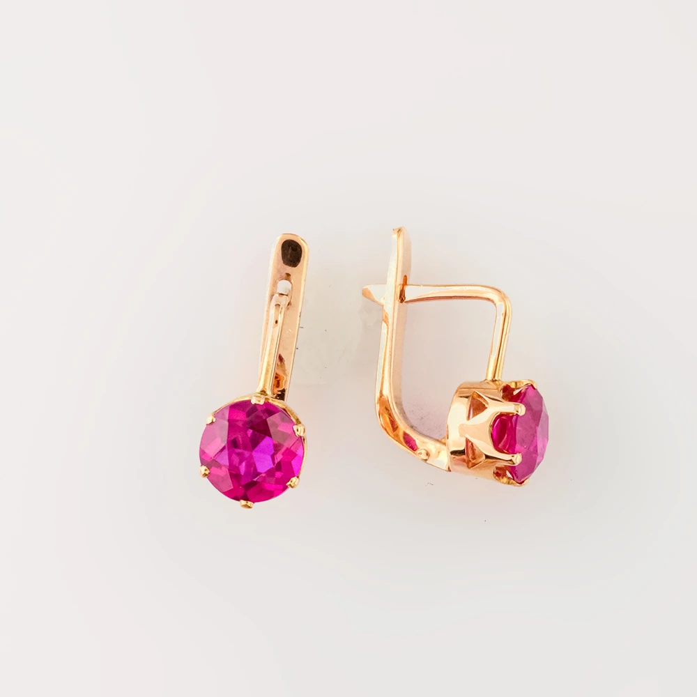 Серьги с фианитом из красного золота 583 пробы