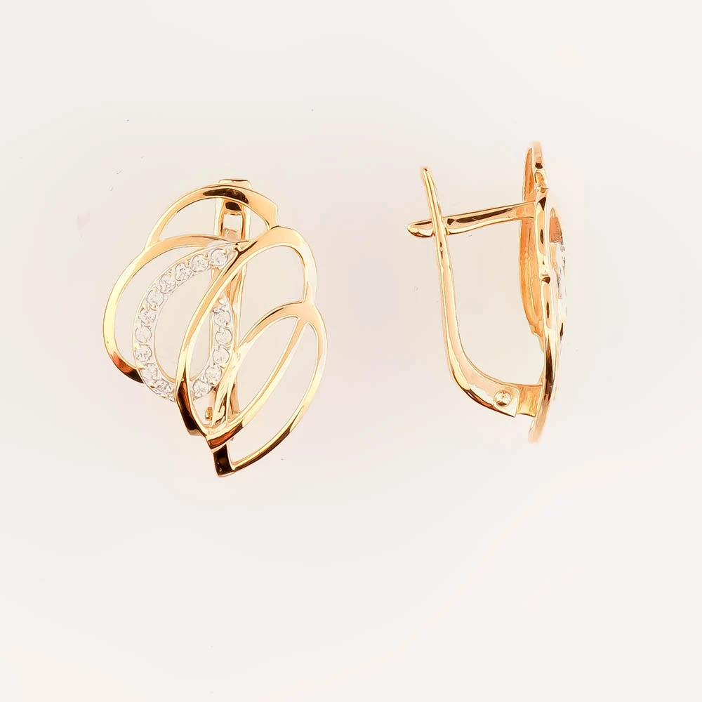 Серьги с фианитом из красного золота 585 пробы