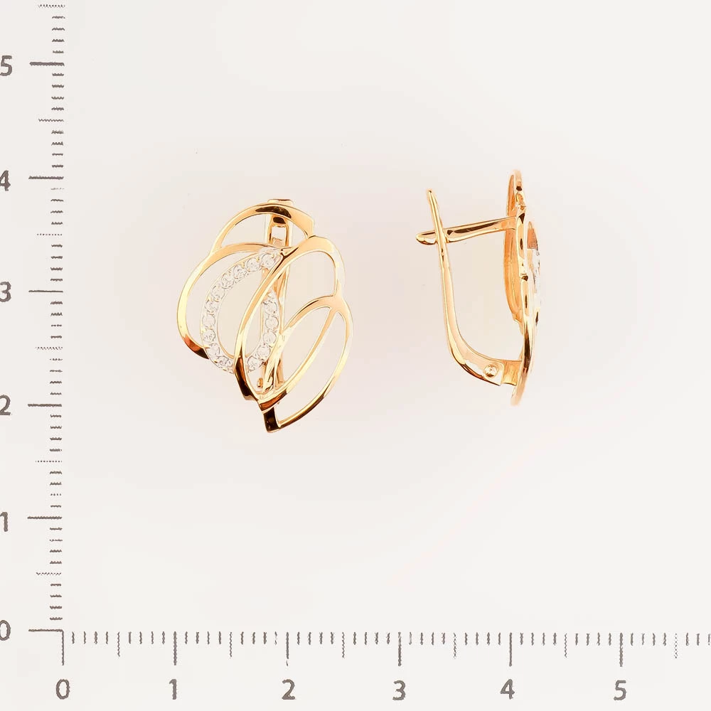 Серьги с фианитом из красного золота 585 пробы