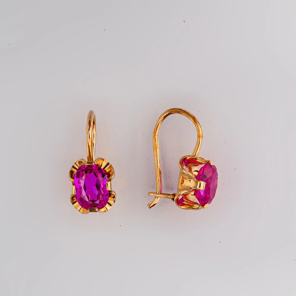 Серьги с фианитом из красного золота 583 пробы