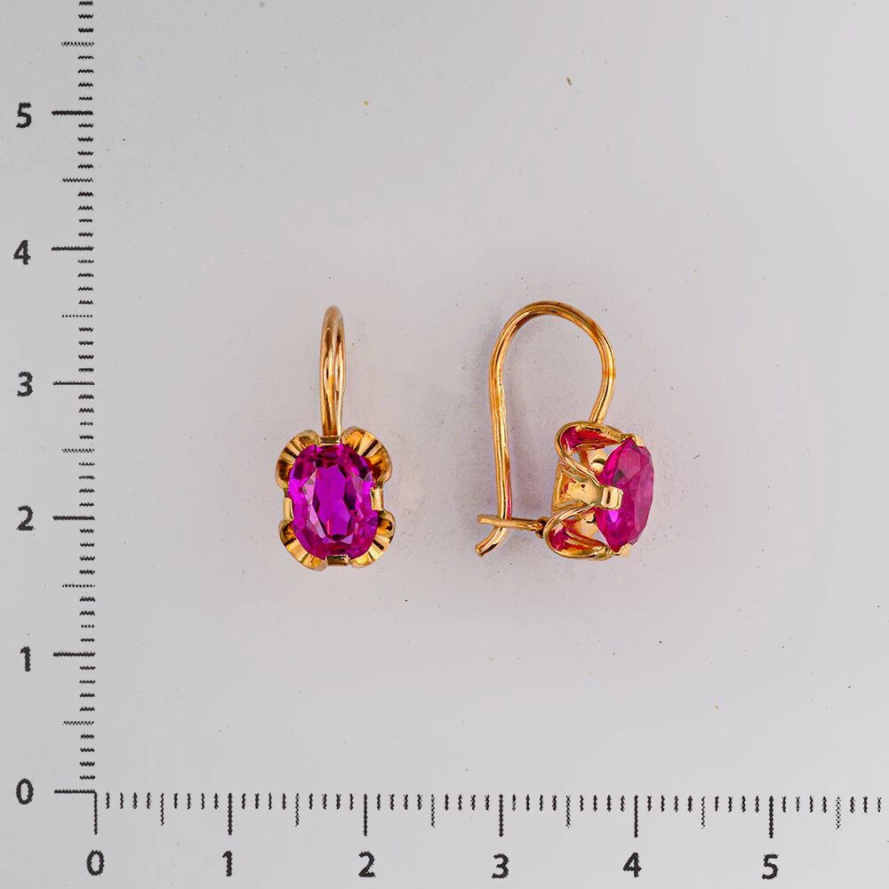 Серьги с фианитом из красного золота 583 пробы