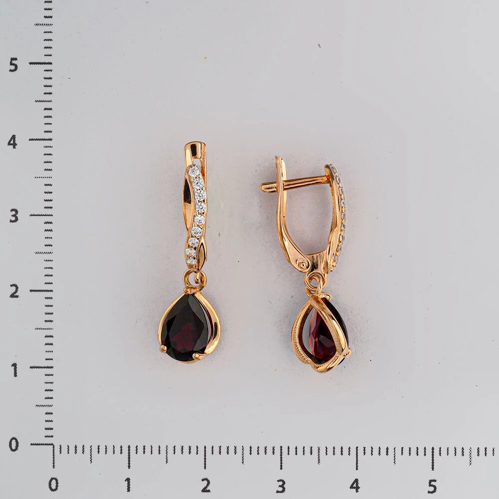 Серьги с гранатом из красного золота 585 пробы