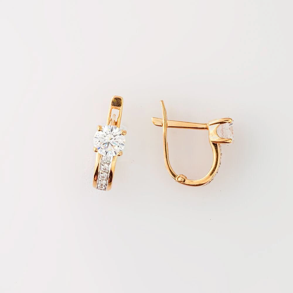 Серьги с фианитом из красного золота 585 пробы