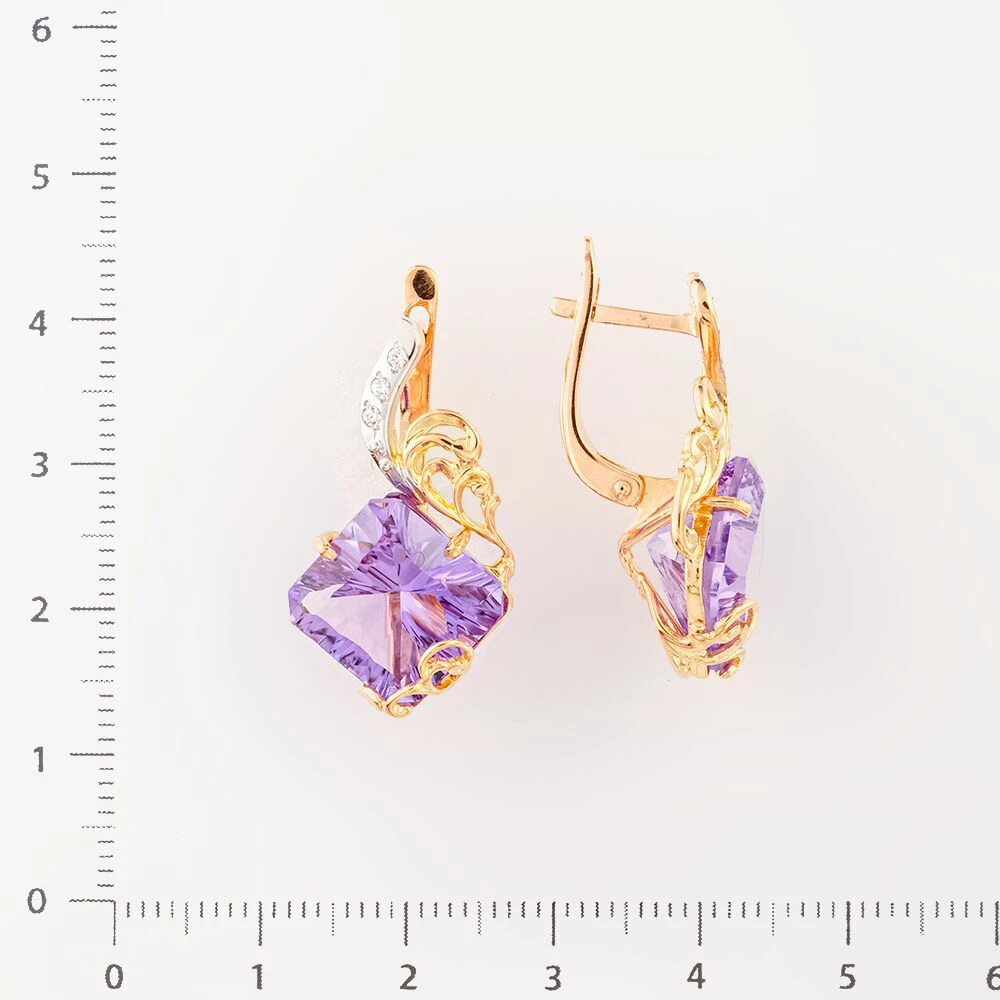 Серьги с аметистом из красного золота 585 пробы