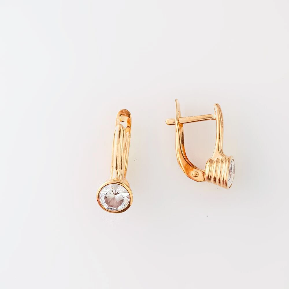 Серьги с фианитом из красного золота 585 пробы