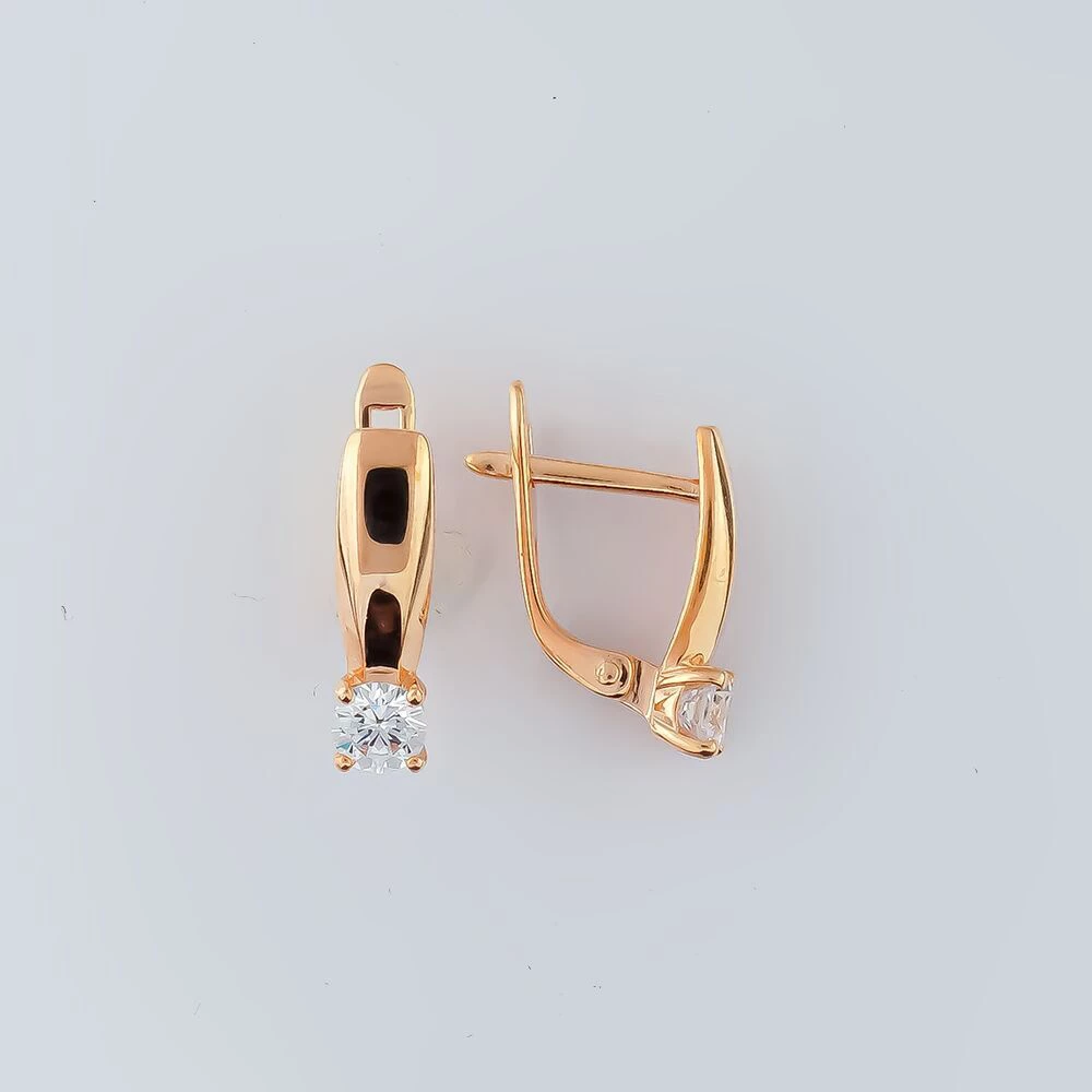 Серьги с фианитом из красного золота 585 пробы