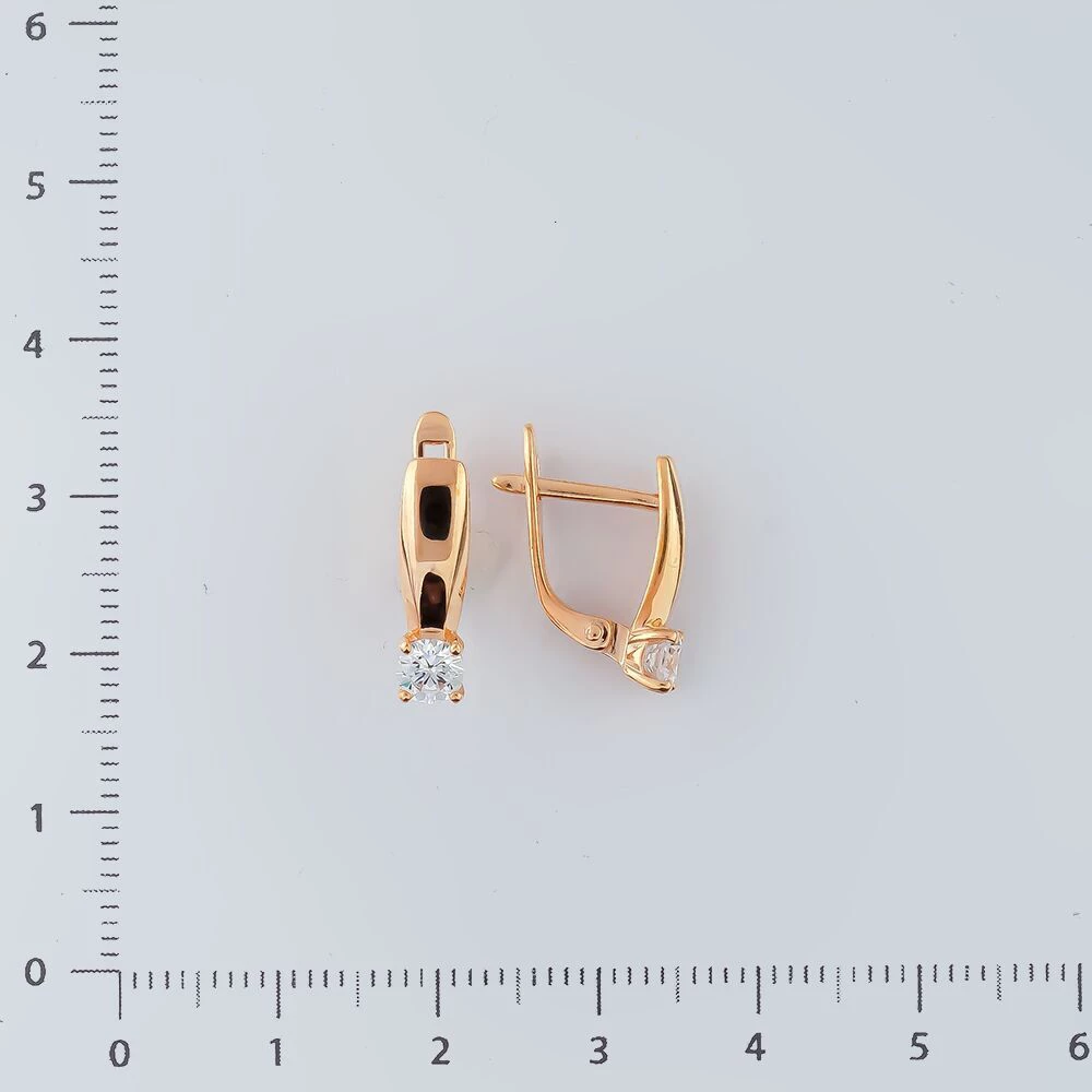 Серьги с фианитом из красного золота 585 пробы