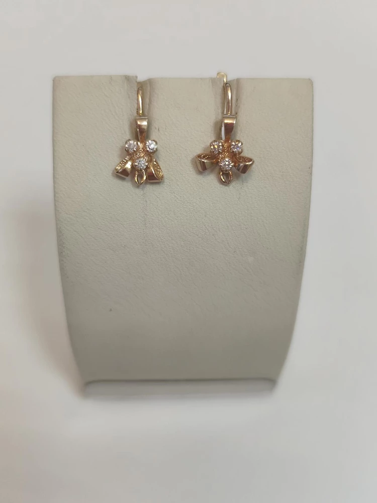 Серьги с фианитом из красного золота 585 пробы