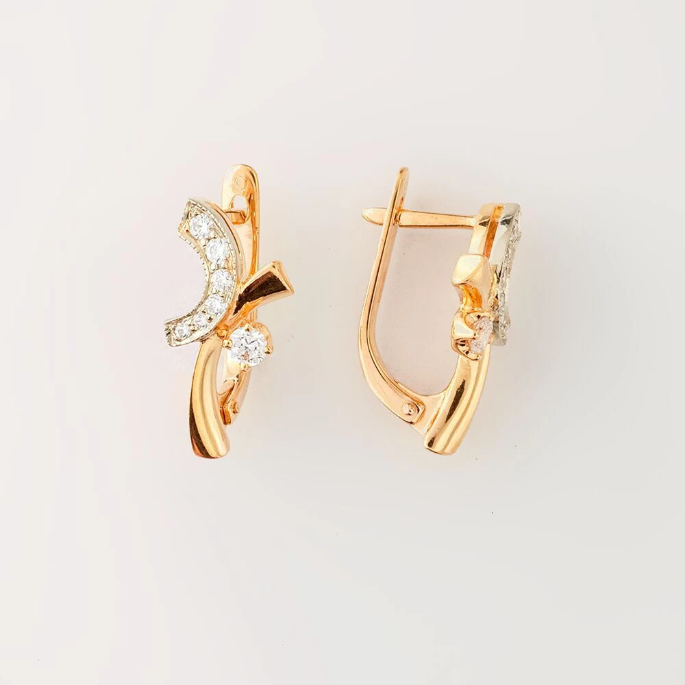 Серьги с фианитом из красного золота 585 пробы